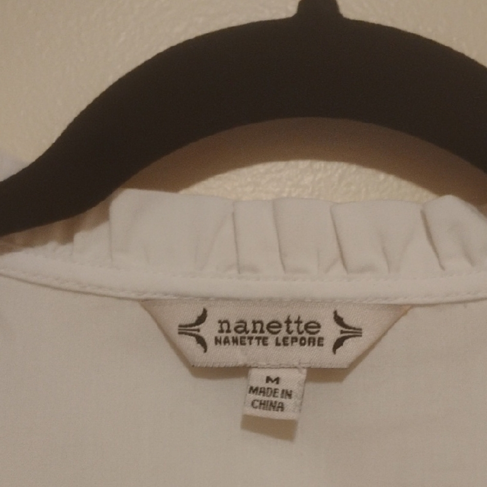 Nanette Lepore White Ruffled Collar Button-Front Blouse - Picture 2 of 4